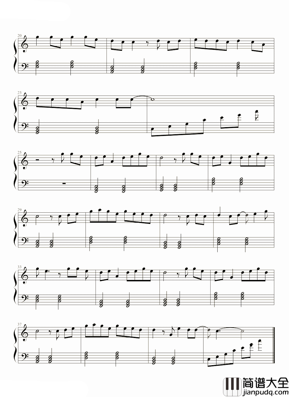 青花瓷钢琴谱_周杰伦_自顾自美丽，你眼带笑意