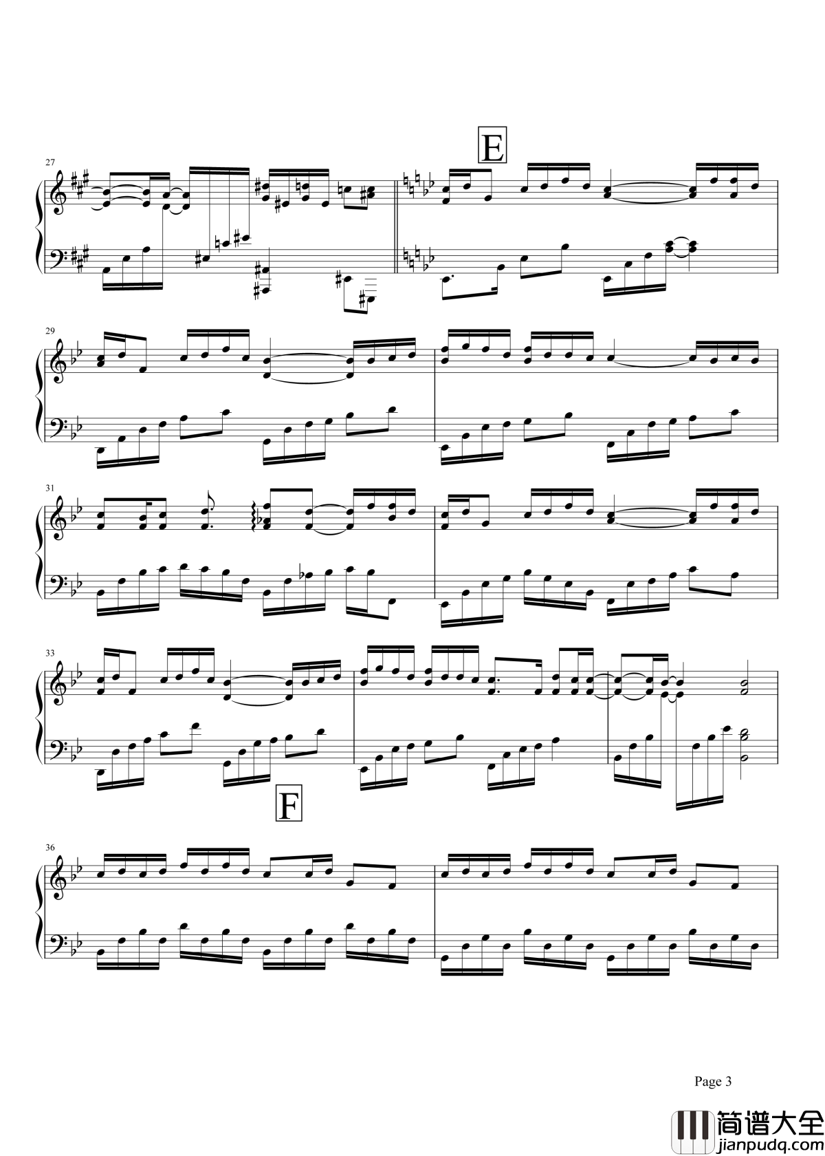 青花瓷钢琴谱_周杰伦_自顾自美丽，你眼带笑意