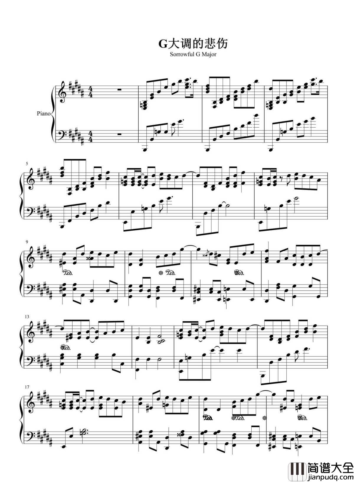 G大调的悲伤钢琴谱_张靓颖触动心弦