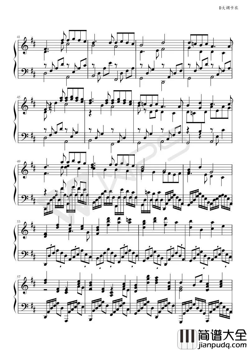 卡农钢琴谱_D大调_原始版帕赫贝尔，能够治愈一切的一手曲