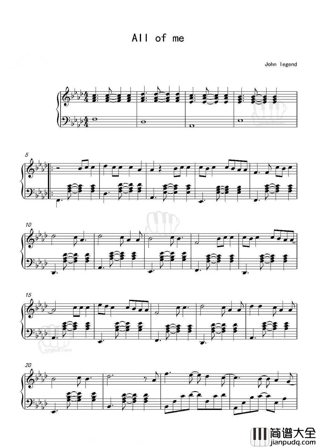 _ALL_OF_ME｜钢琴谱_好听到哭泣登顶八个国家单曲榜榜首曲目