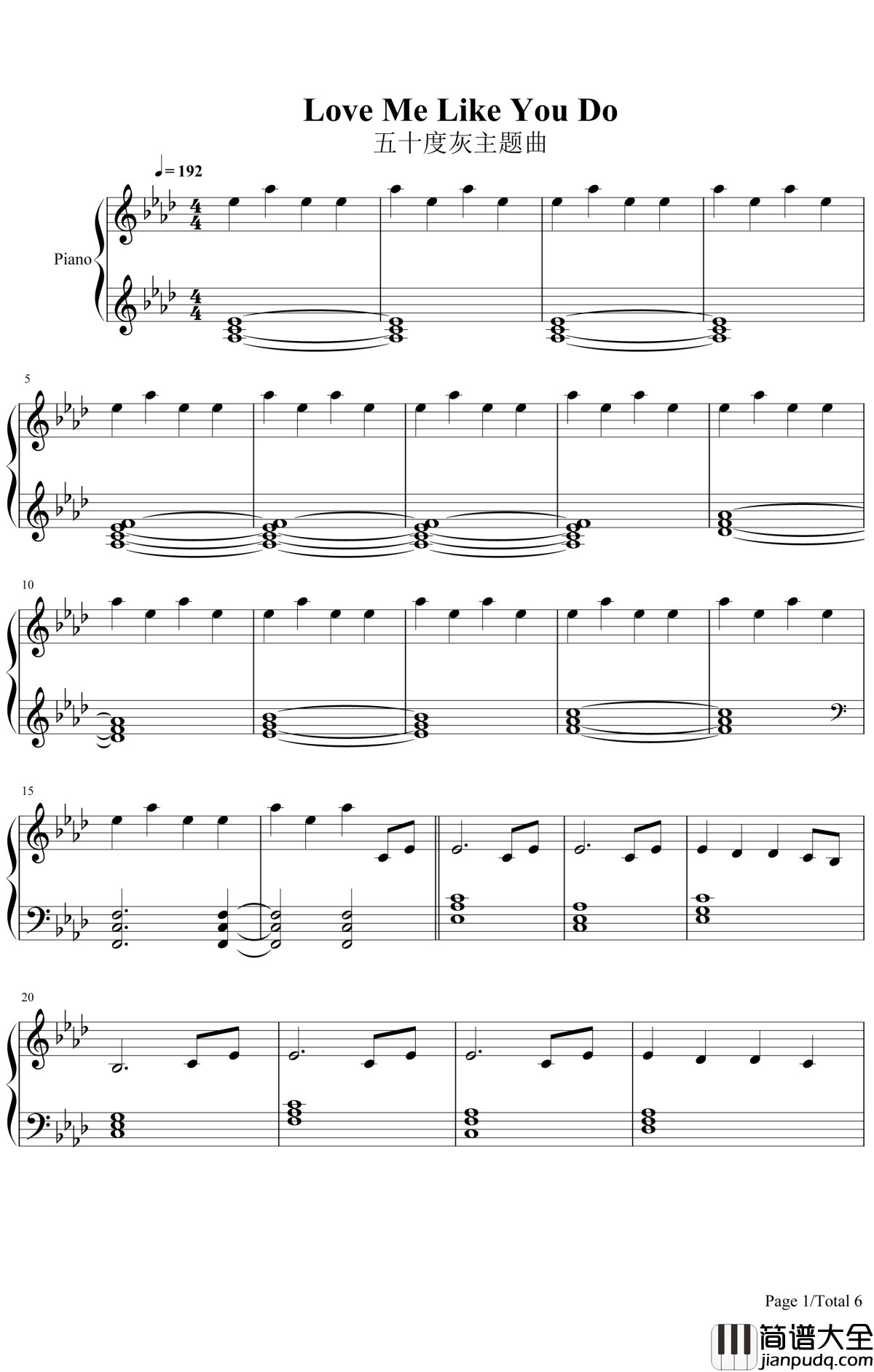 Love_Me_Like_You_Do钢琴谱_Ellie_Goulding_五十度灰主题曲