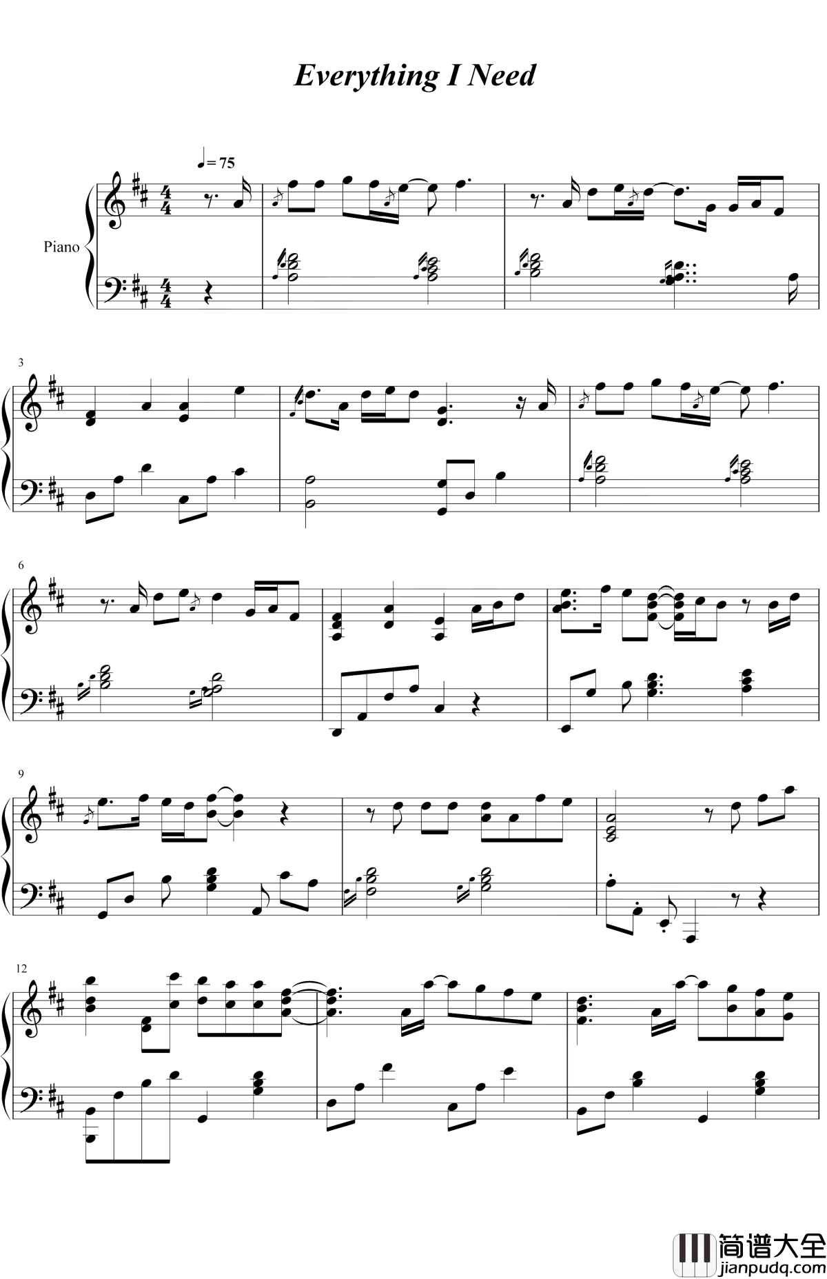 Everything_I_Need钢琴谱_Skylar_Grey_海洋，你是我生命的意义