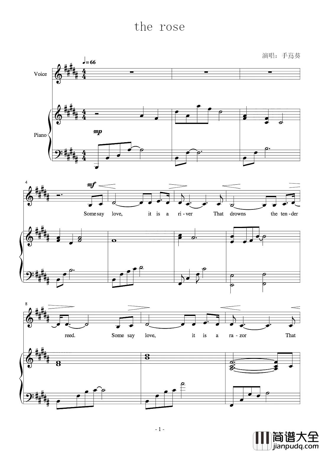 The_rose钢琴谱_手嶌葵_治愈系满满，心怀玫瑰，聆听天籁之音