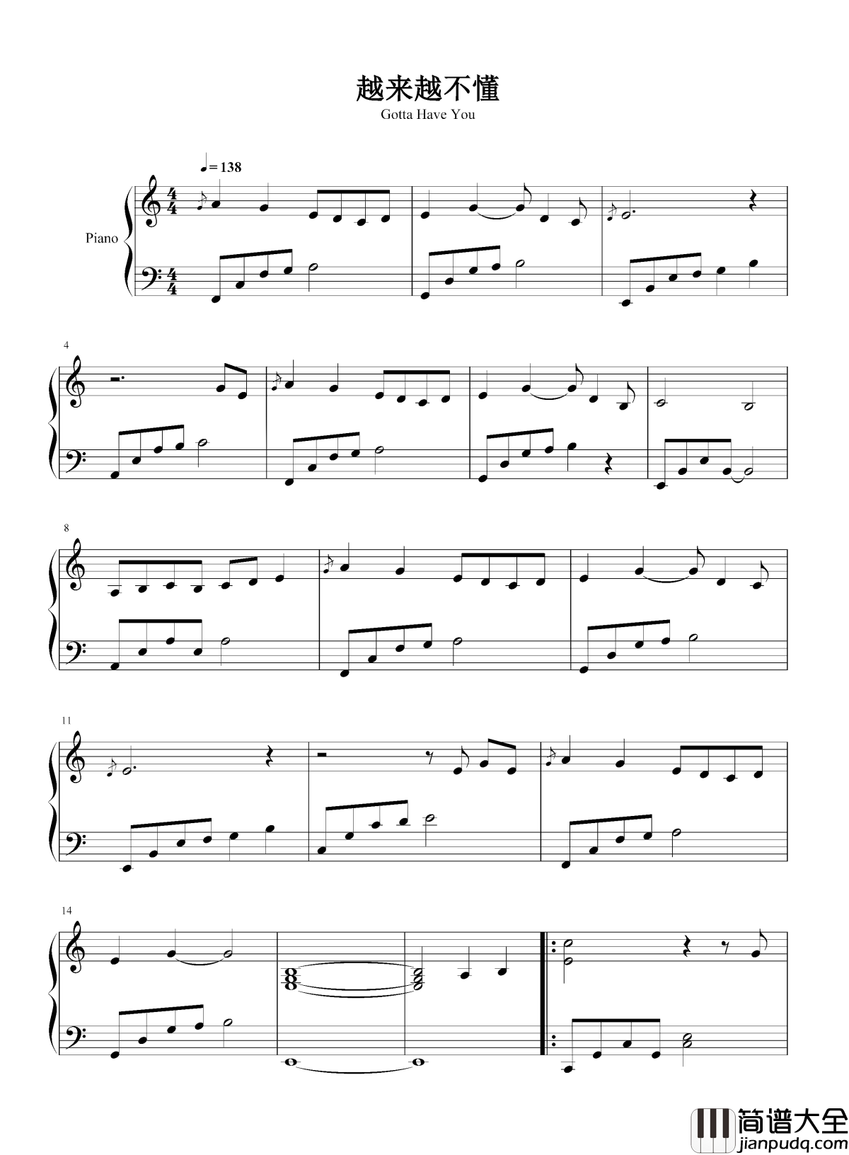 越来越不懂钢琴谱_蔡健雅_迷茫的人生谁不曾有过坚定的人生谁也都可以一直有