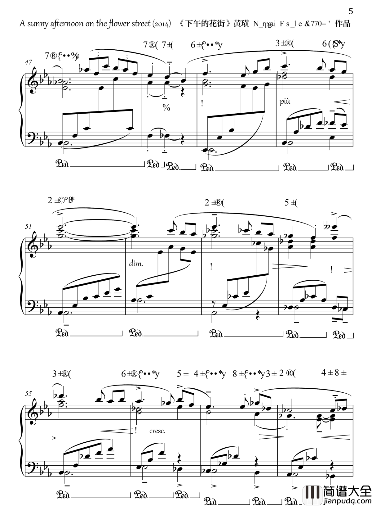 下午的花街钢琴谱_和弦标记版_半璧