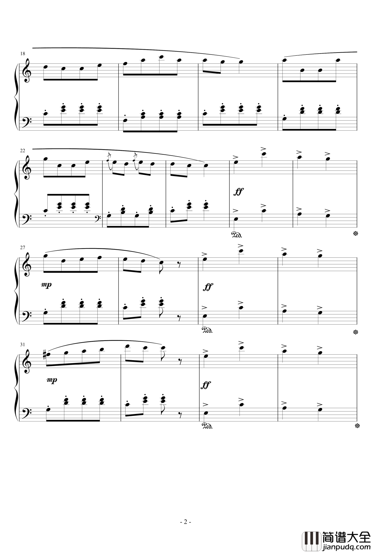 康康舞曲钢琴谱_简单版_巴赫