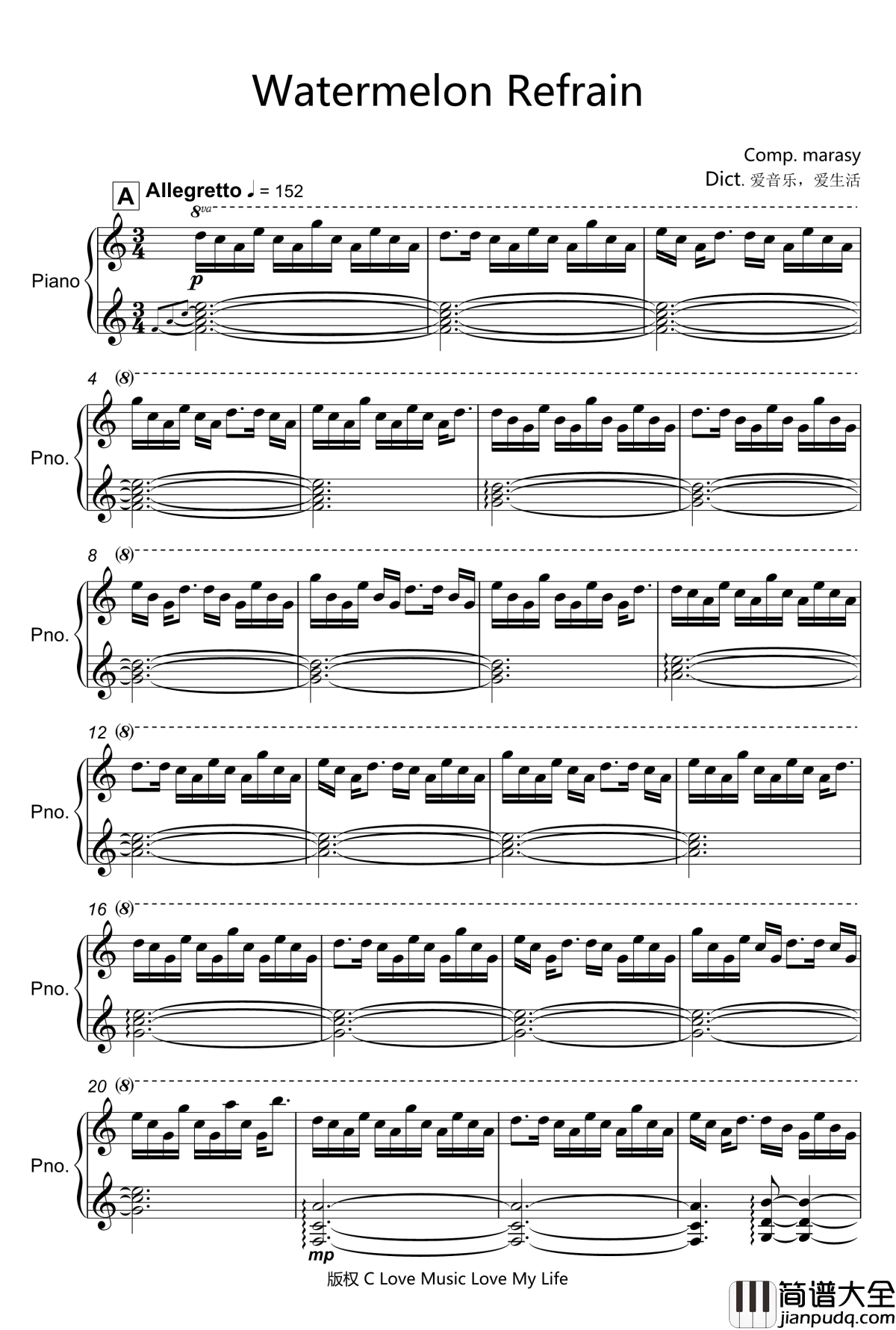 watermelon_refrain钢琴谱_触手猴