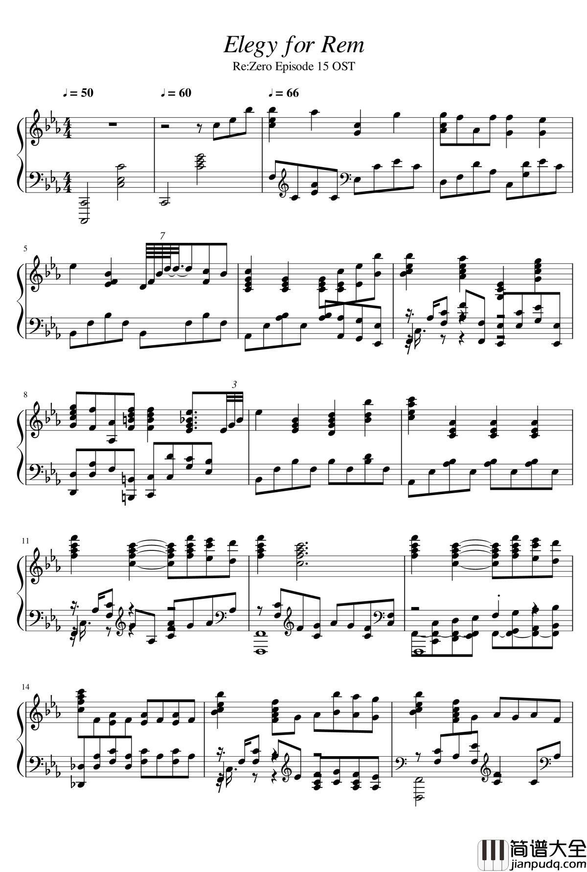 Elegy_for_Rem钢琴谱_Re:从零开始异世界生活_OST/15集ED