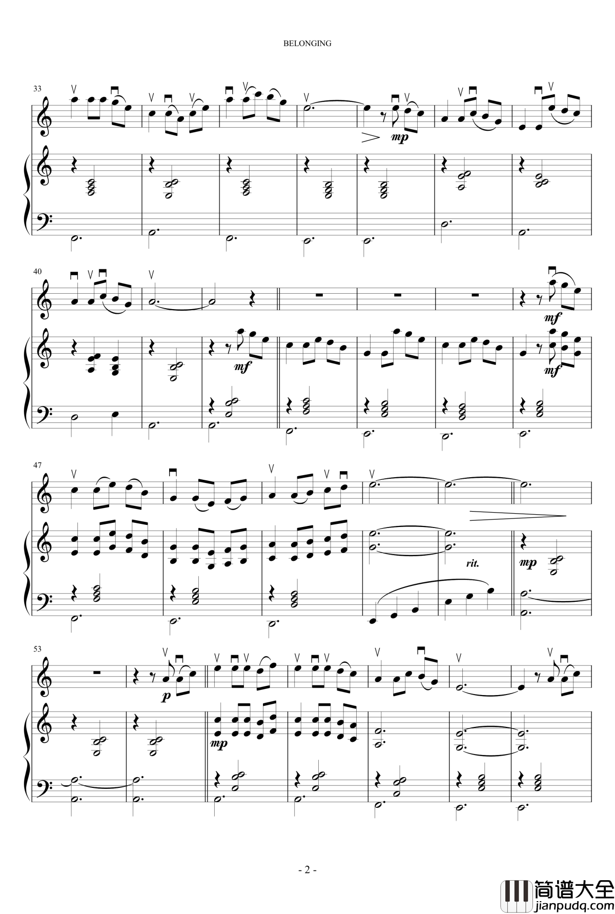 Belonging钢琴谱_The_Secret_Garden