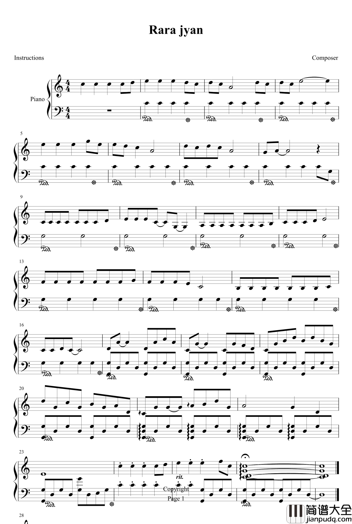 拉拉酱的星期天钢琴谱_MarioSora