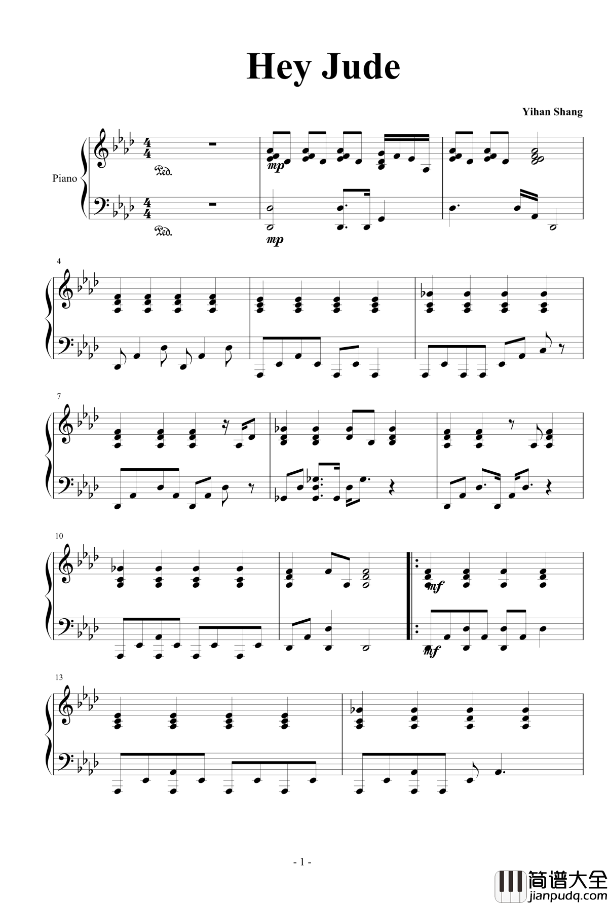 Hey_Jude伴奏钢琴谱_The_Beatles