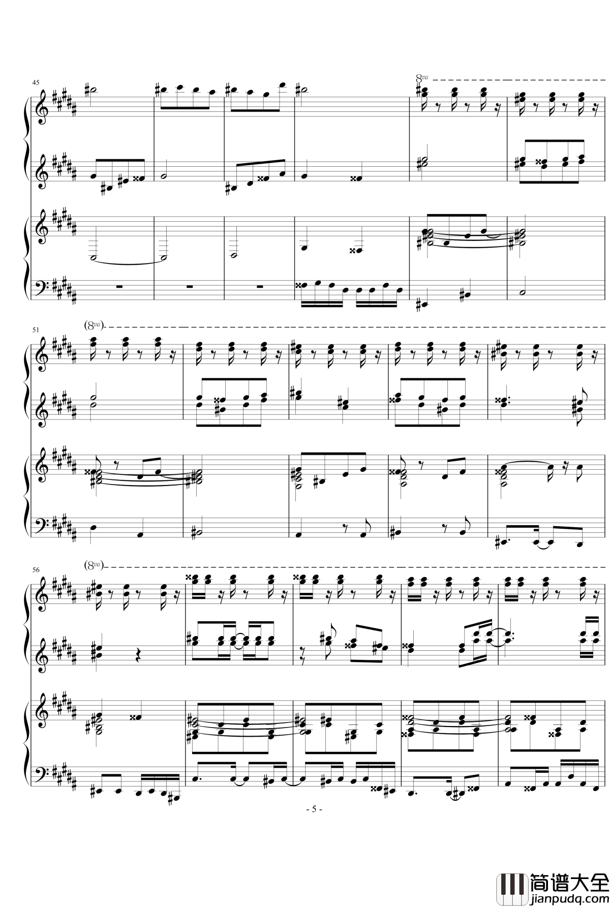 Only_my_railgun钢琴谱_四手联弹_fripSide