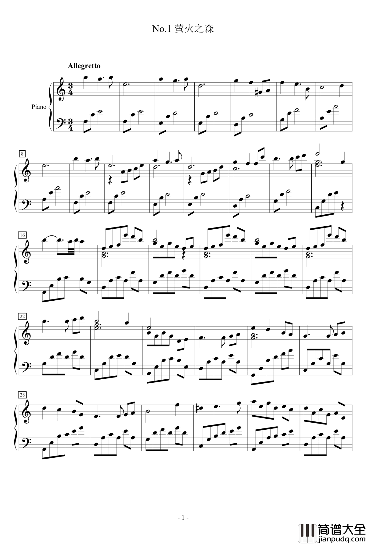 萤火钢琴谱_神秘天使