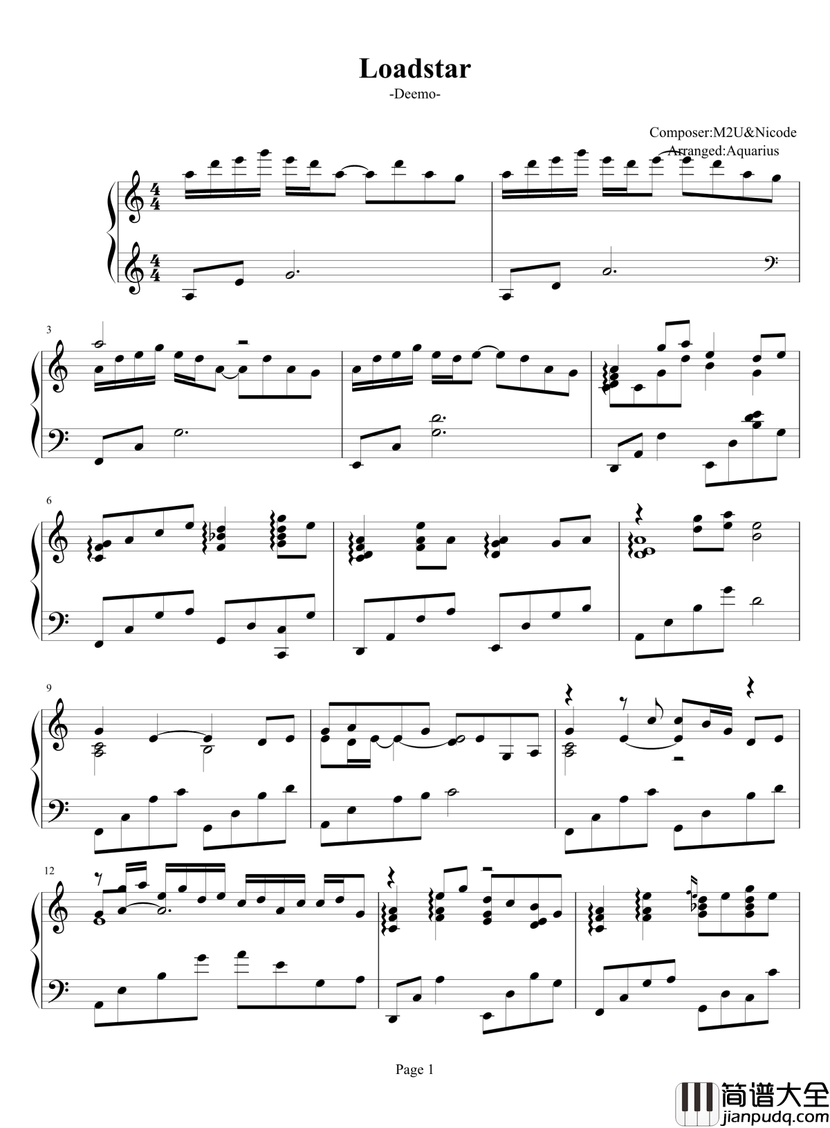 Loadstar钢琴谱_M2U