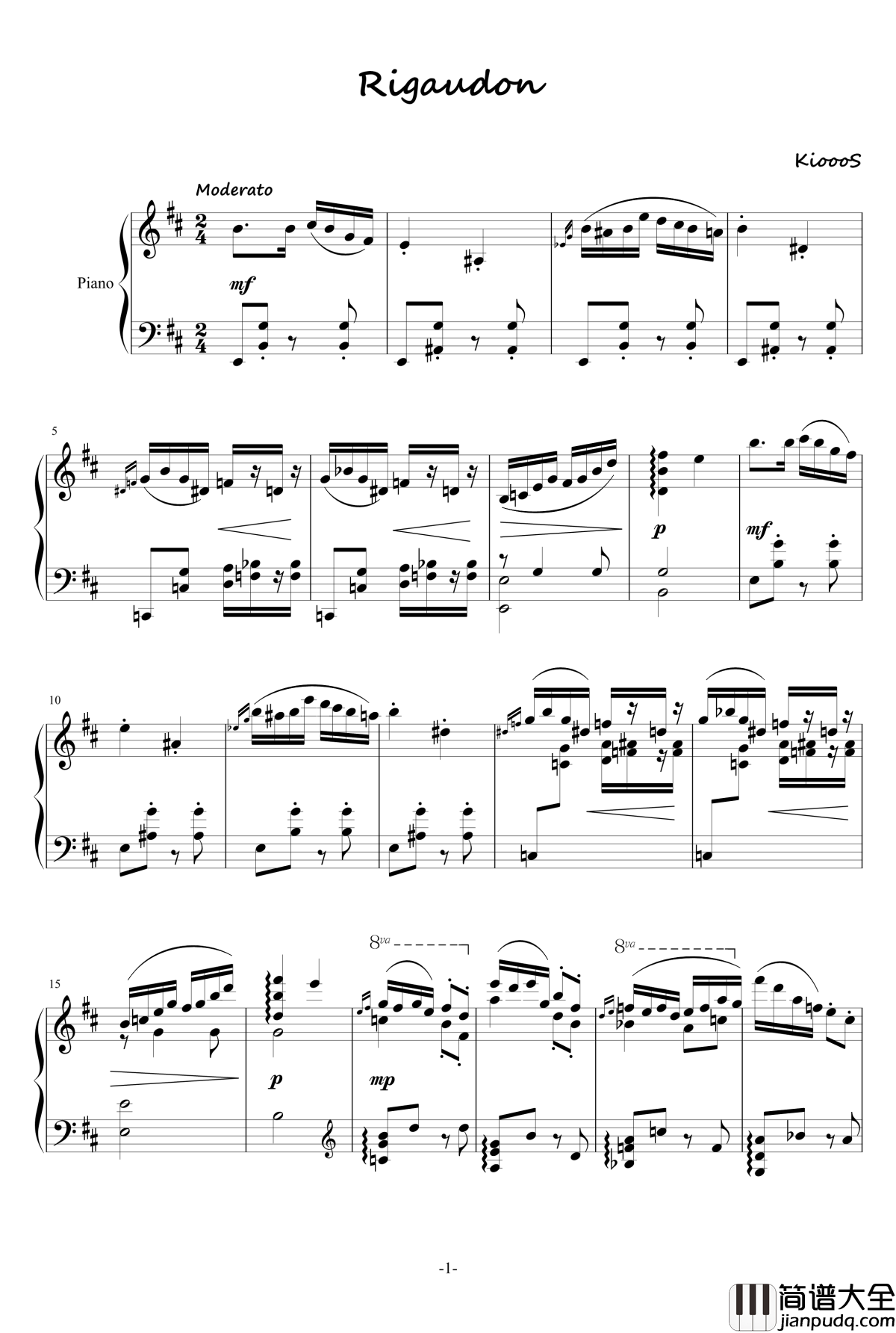 里格顿舞曲钢琴谱_KioooS