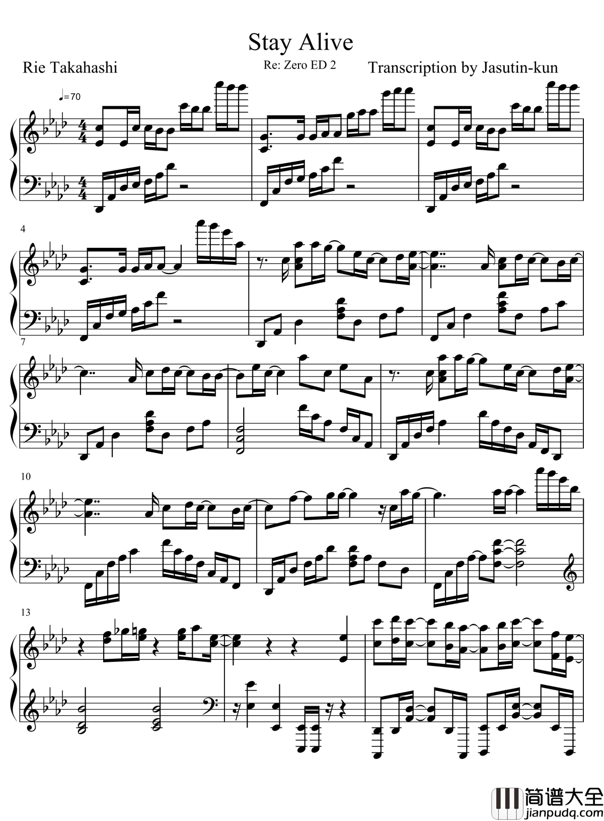 Stay_Alive钢琴谱_Animenz