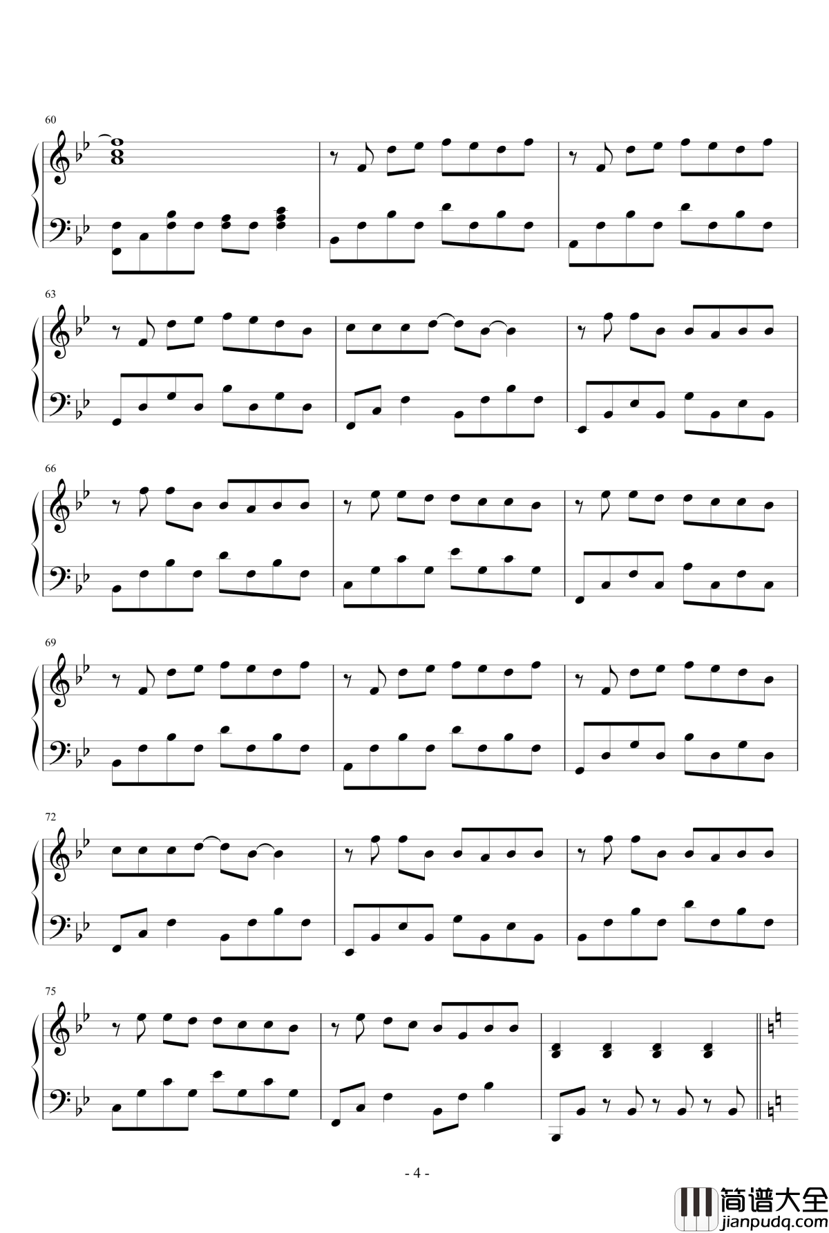 安静钢琴谱_简易版_周杰伦