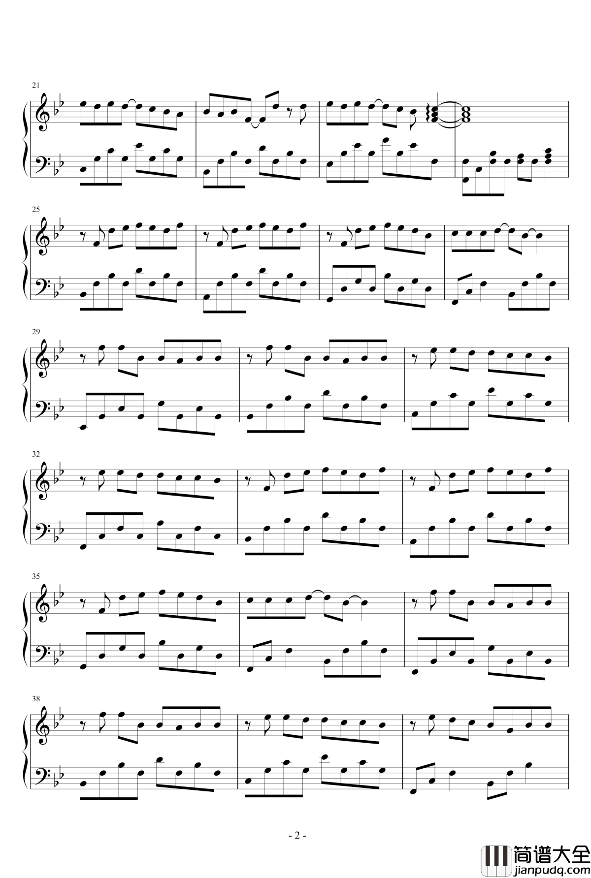 安静钢琴谱_简易版_周杰伦