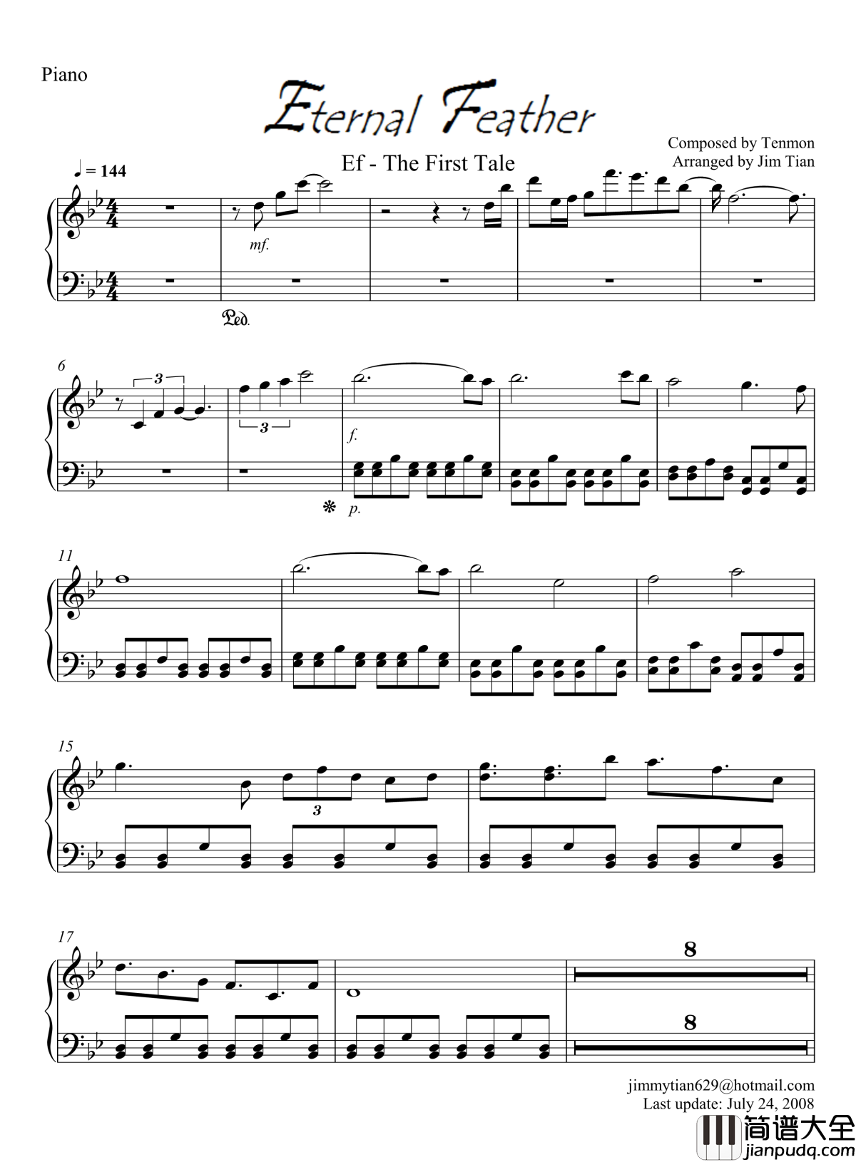 EternalFeather钢琴谱_悠久之翼