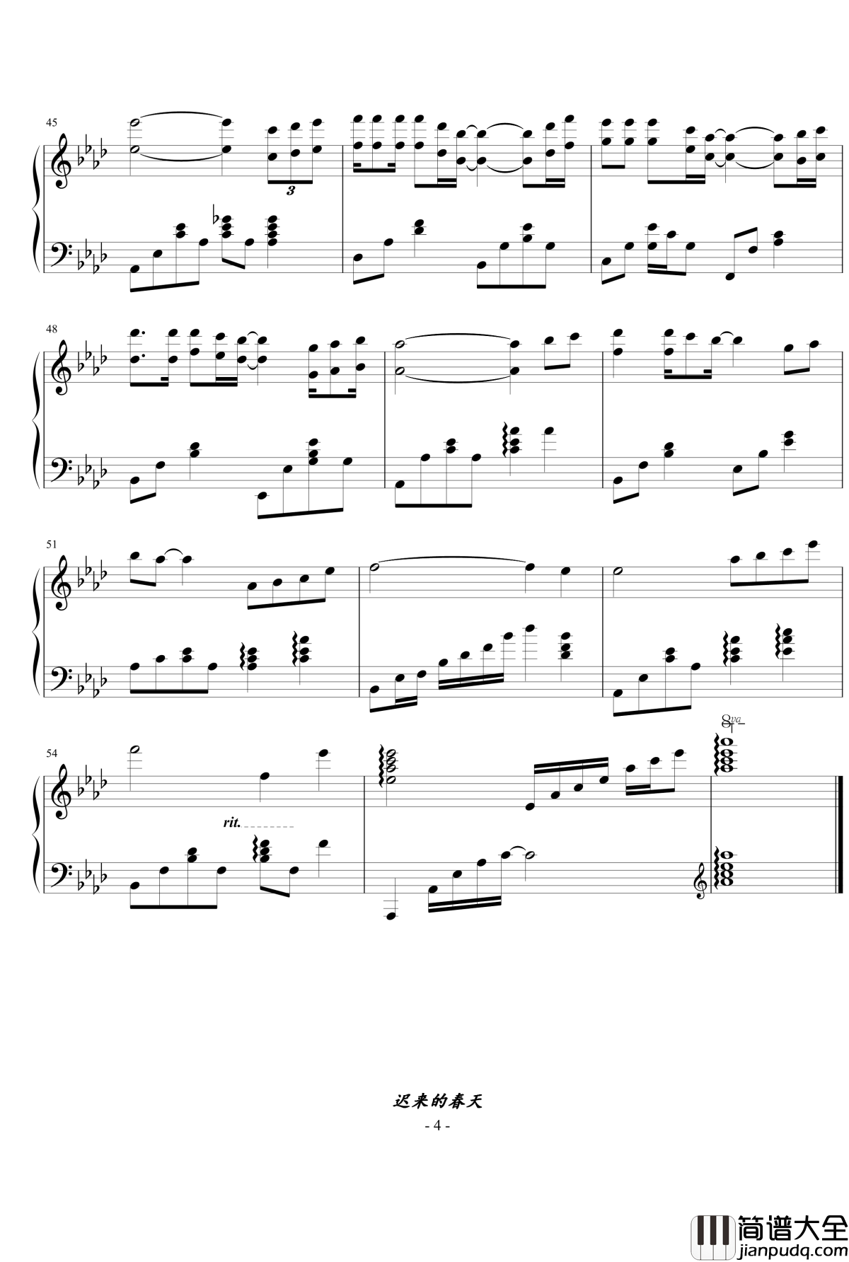 迟来的春天钢琴谱_梨花又开放_谭咏麟