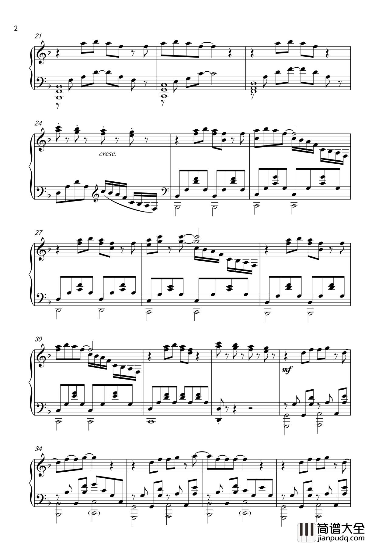 _オレンジ钢琴谱_龙与虎_ED2