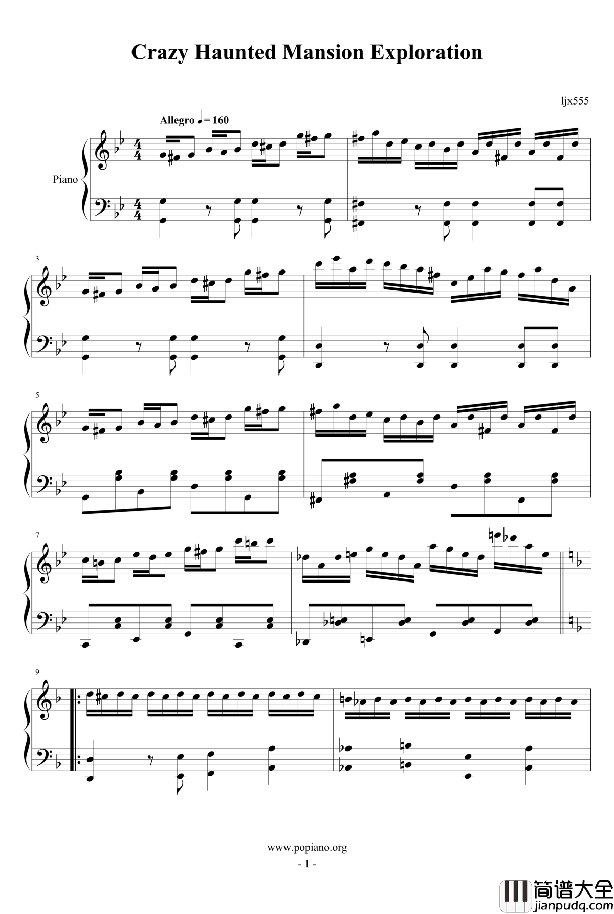 Crazy_Haunted_Mansion_Exploration钢琴谱_lujianxiang555