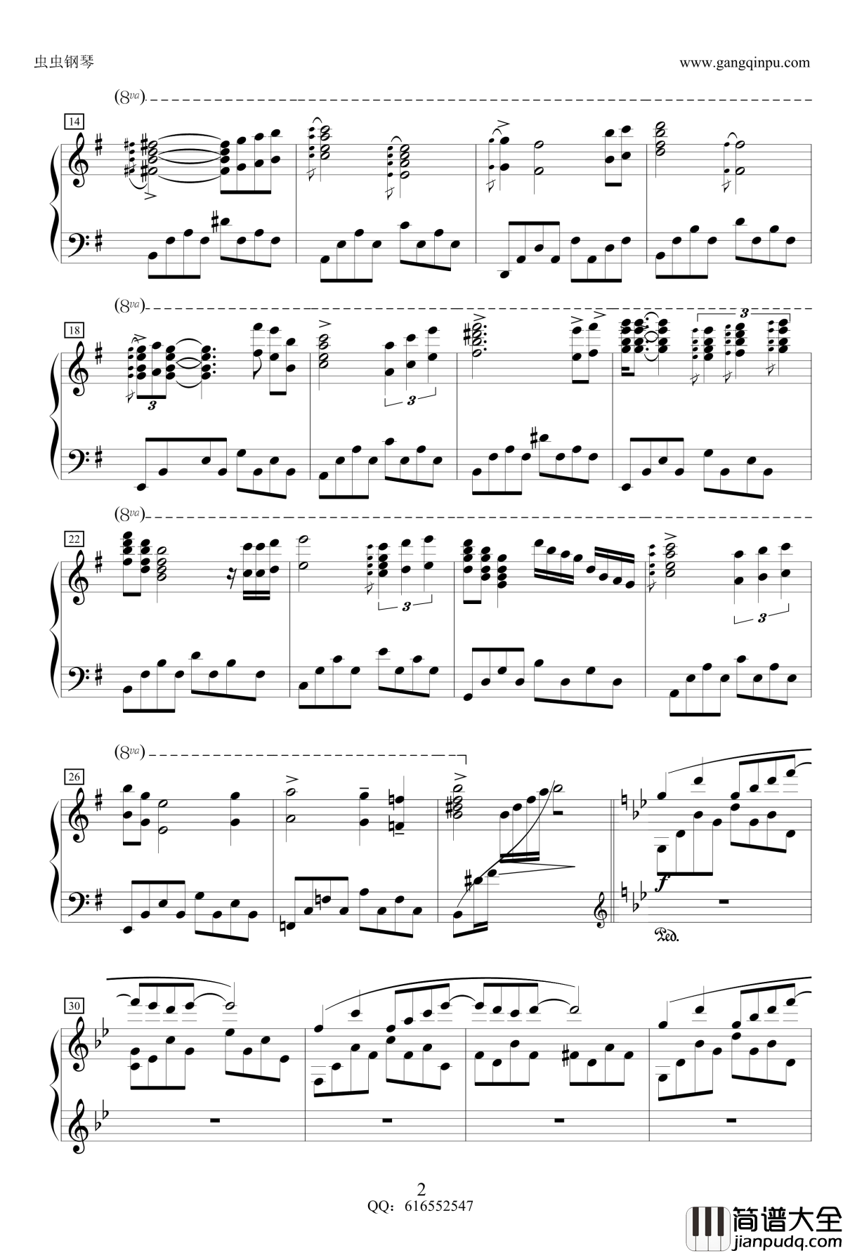 星空/星夜钢琴手_金龙鱼原声版161201钢琴谱_克莱德曼