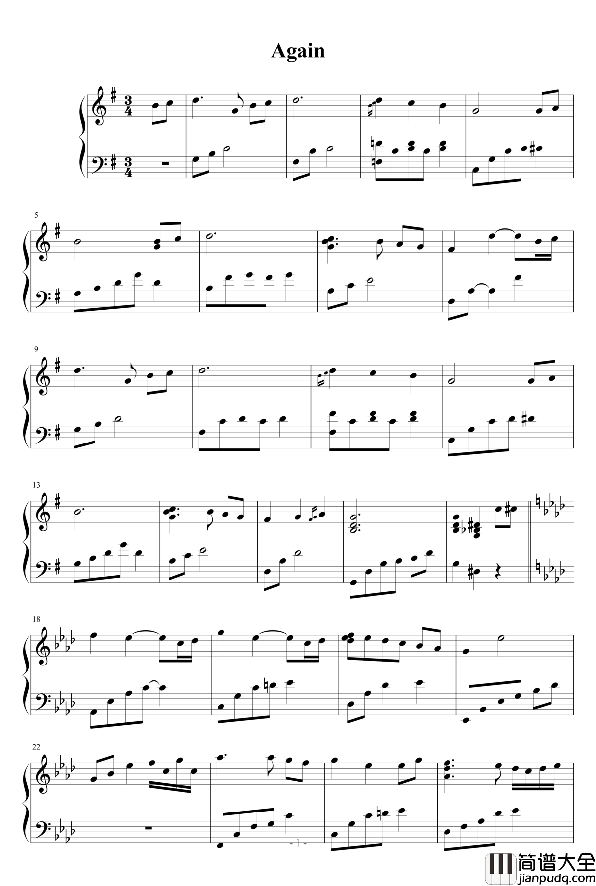 复苏钢琴谱_白日梦