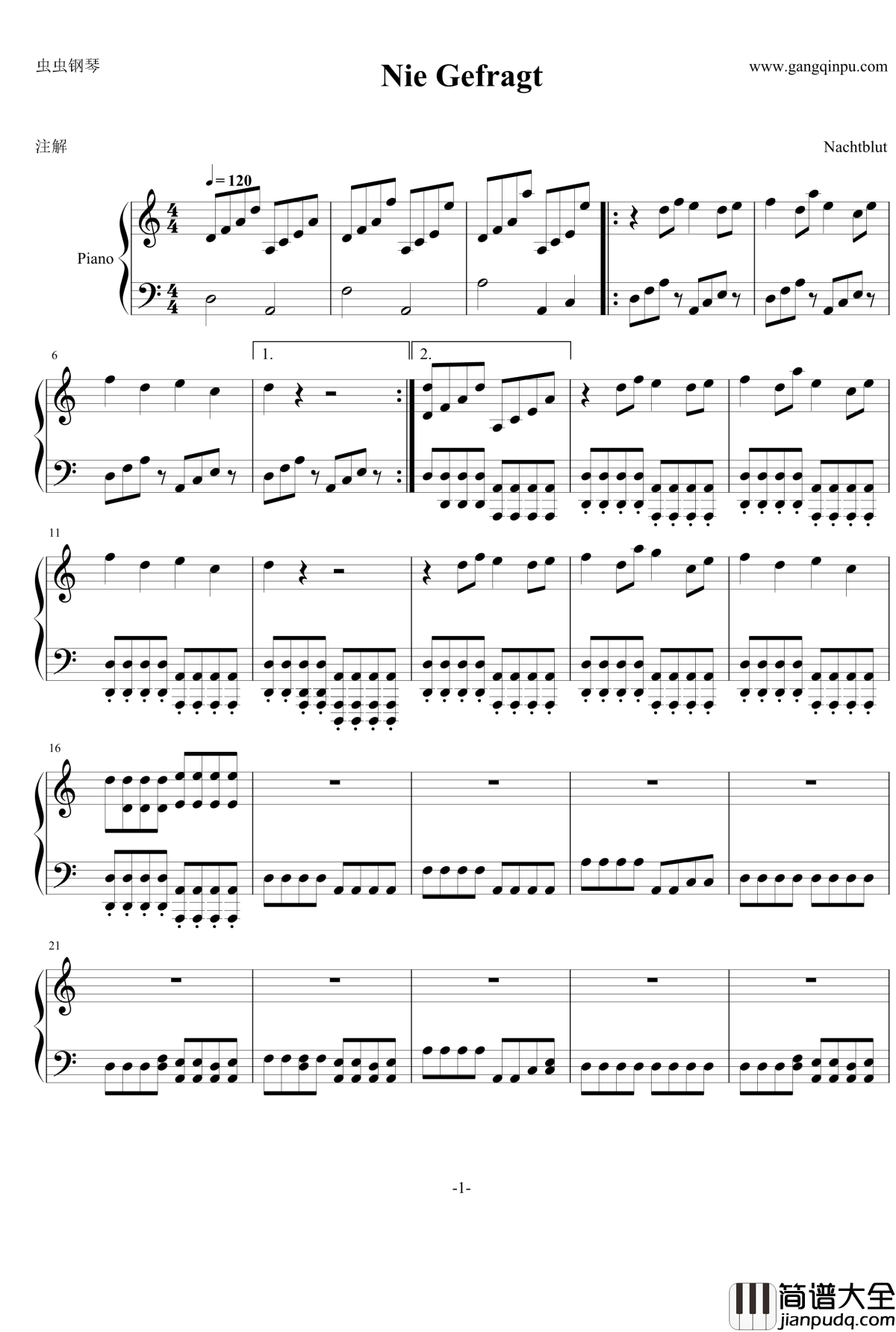 Nie_gefragt钢琴谱_Nachtblut