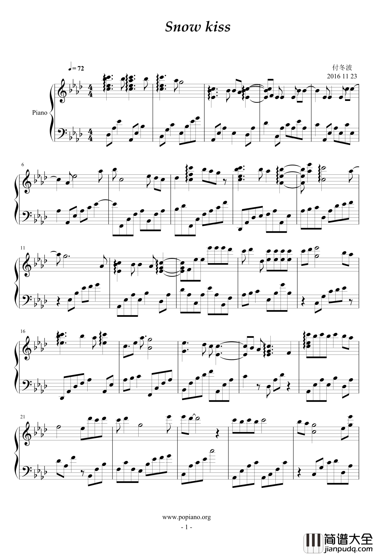 Snow_kiss钢琴谱_云上の钢琴师