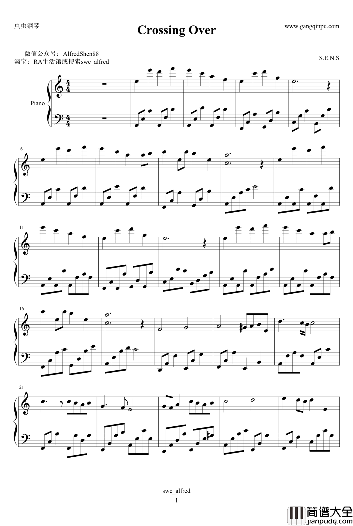 Crossing_Over钢琴谱_S.E.N.S