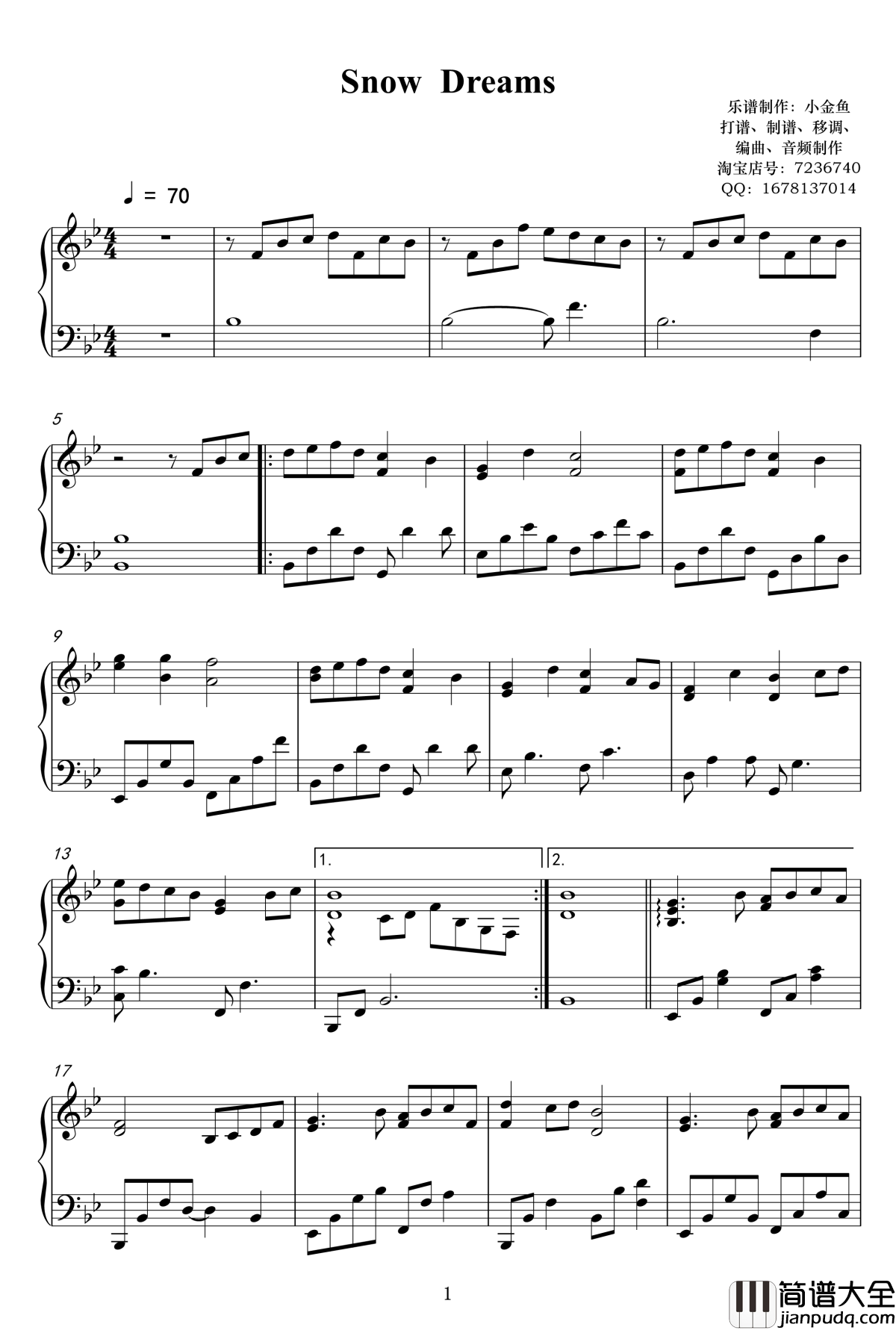 Snow_Dreams钢琴谱_钢琴曲_侠名