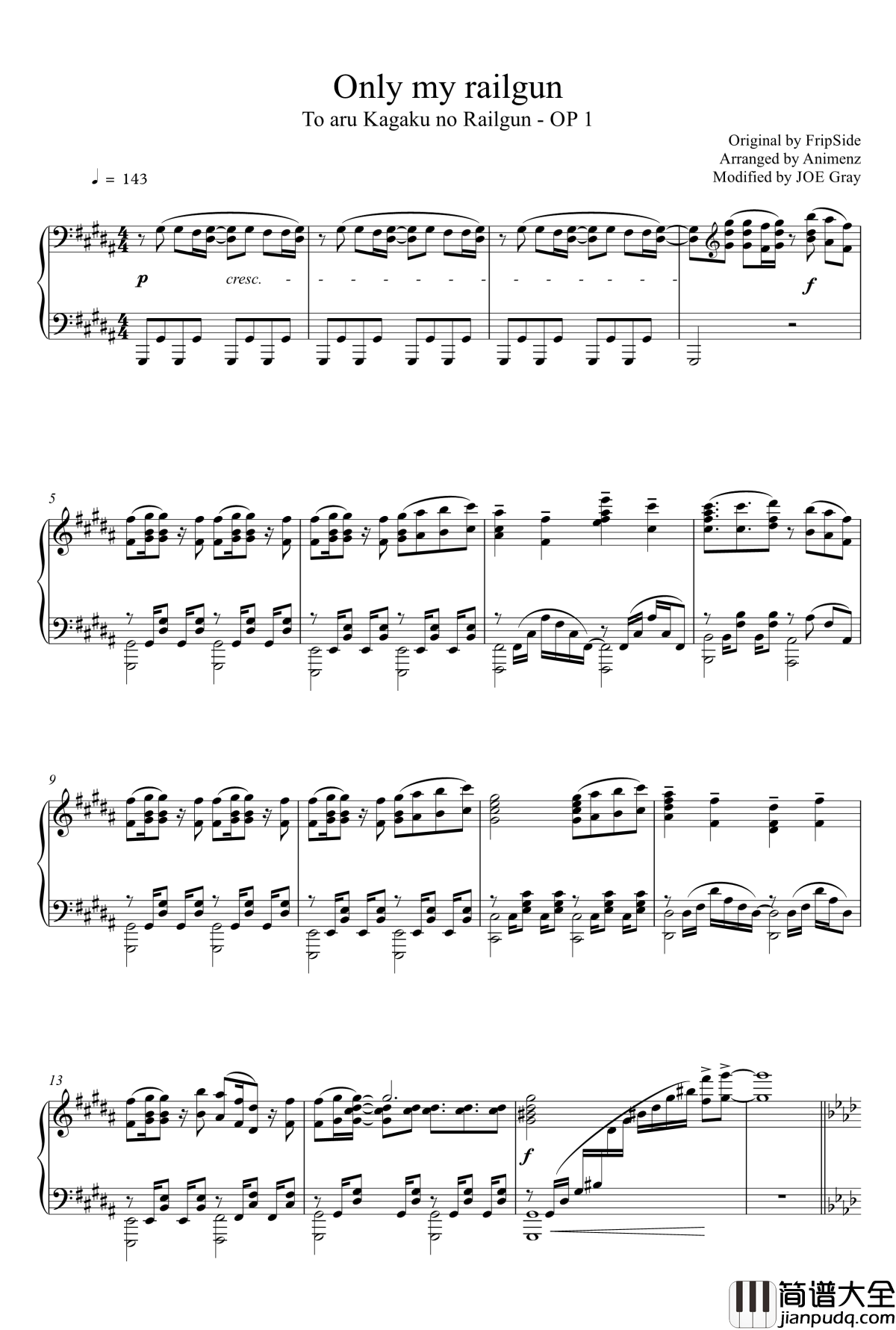 Only_my_railgun钢琴谱__とある科学の超電磁砲_OP_1