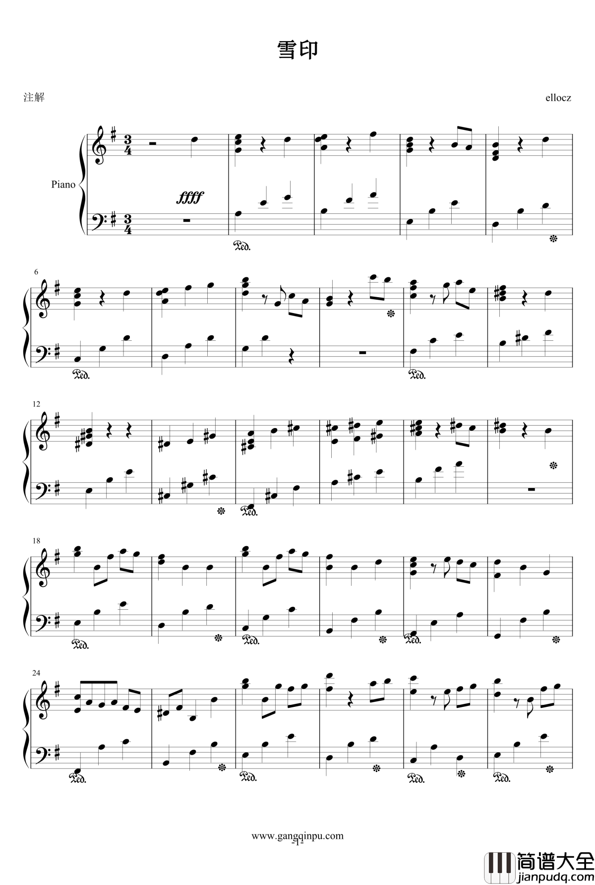 雪印钢琴谱_总谱_ellocz