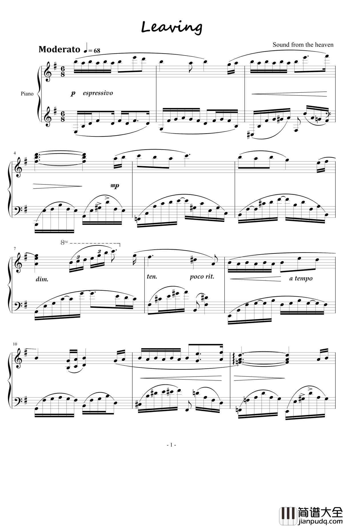 别离钢琴谱_天籁传声