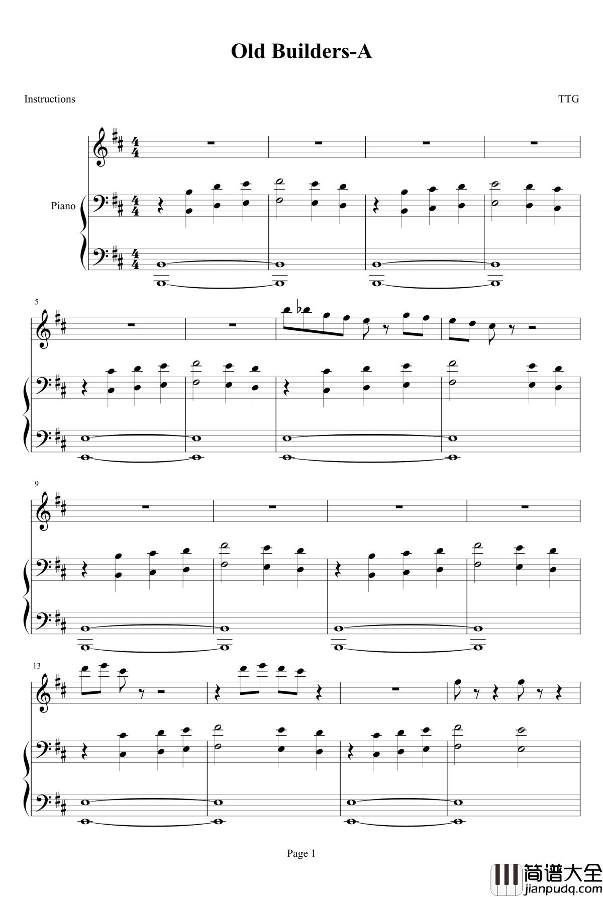 我的世界故事模式原声Old_Builders_A_我的世界故事_钢琴谱