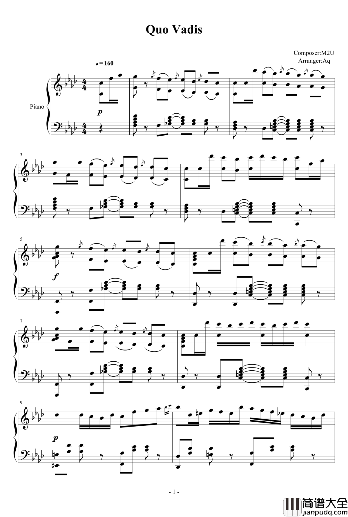 Piano_ArrangementQuo_Vadis钢琴谱_君往何处_M2U