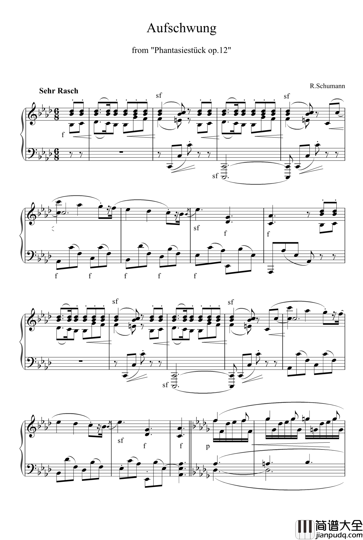 Aufschwung钢琴谱_舒曼幻想曲集_Op.12_冲动