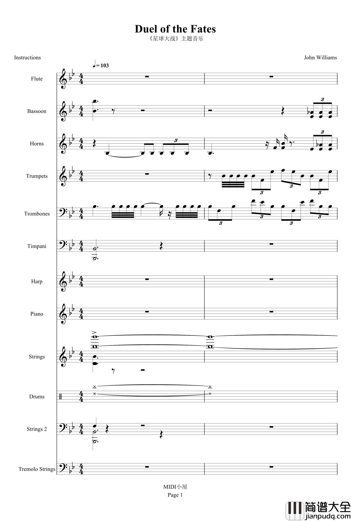 _星球大战主题音乐钢琴谱_Duel_of_the_Fates_威廉姆斯