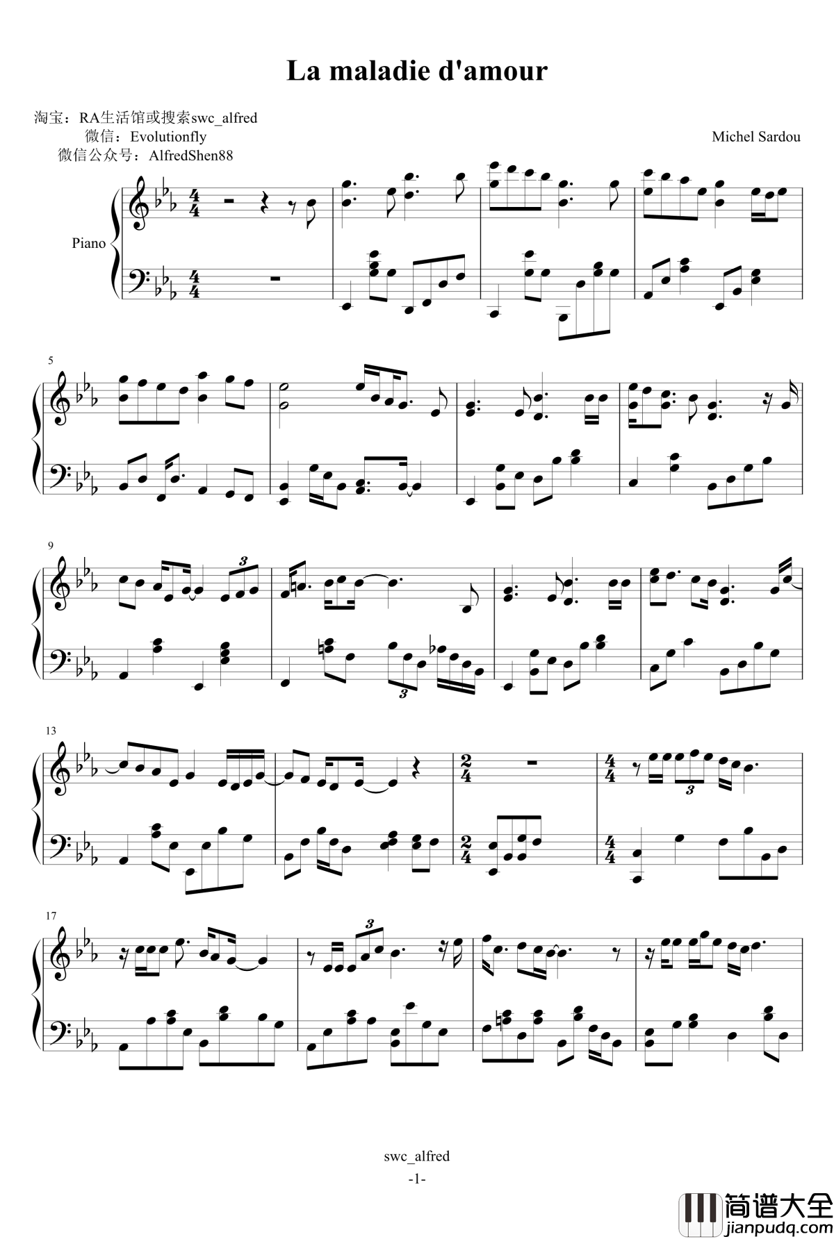 La_Maladie_D&amp钢琴谱_Michel_Sardou_amp_apos_amour