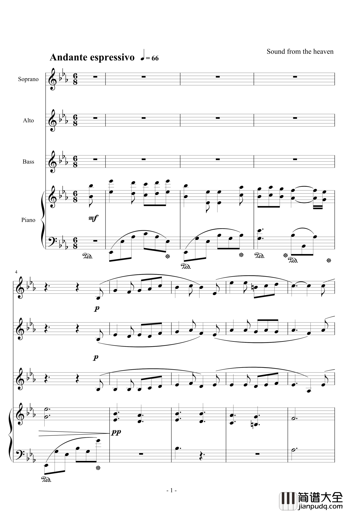 无词歌No.1钢琴谱_天籁传声