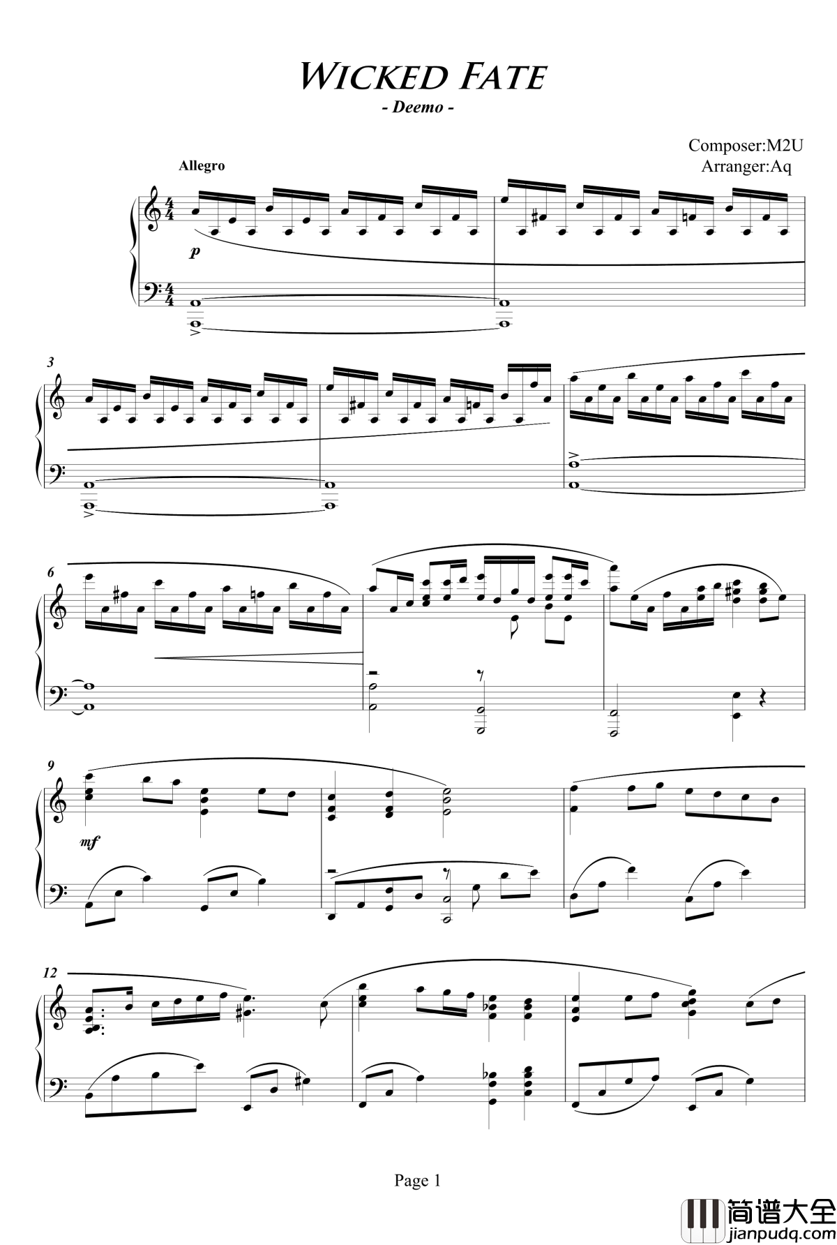 Wicked_Fate钢琴谱_Deemo