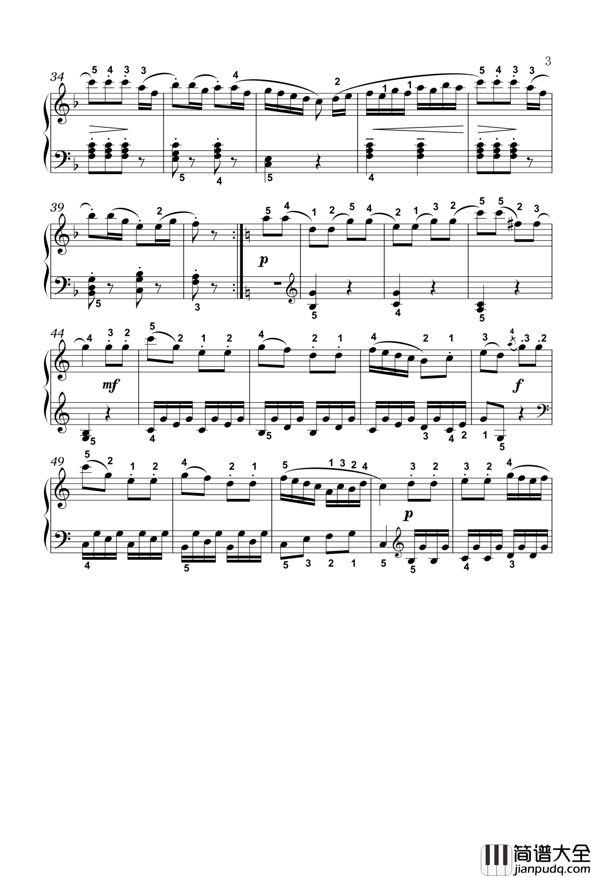 回旋曲钢琴谱_四级_普莱耶尔