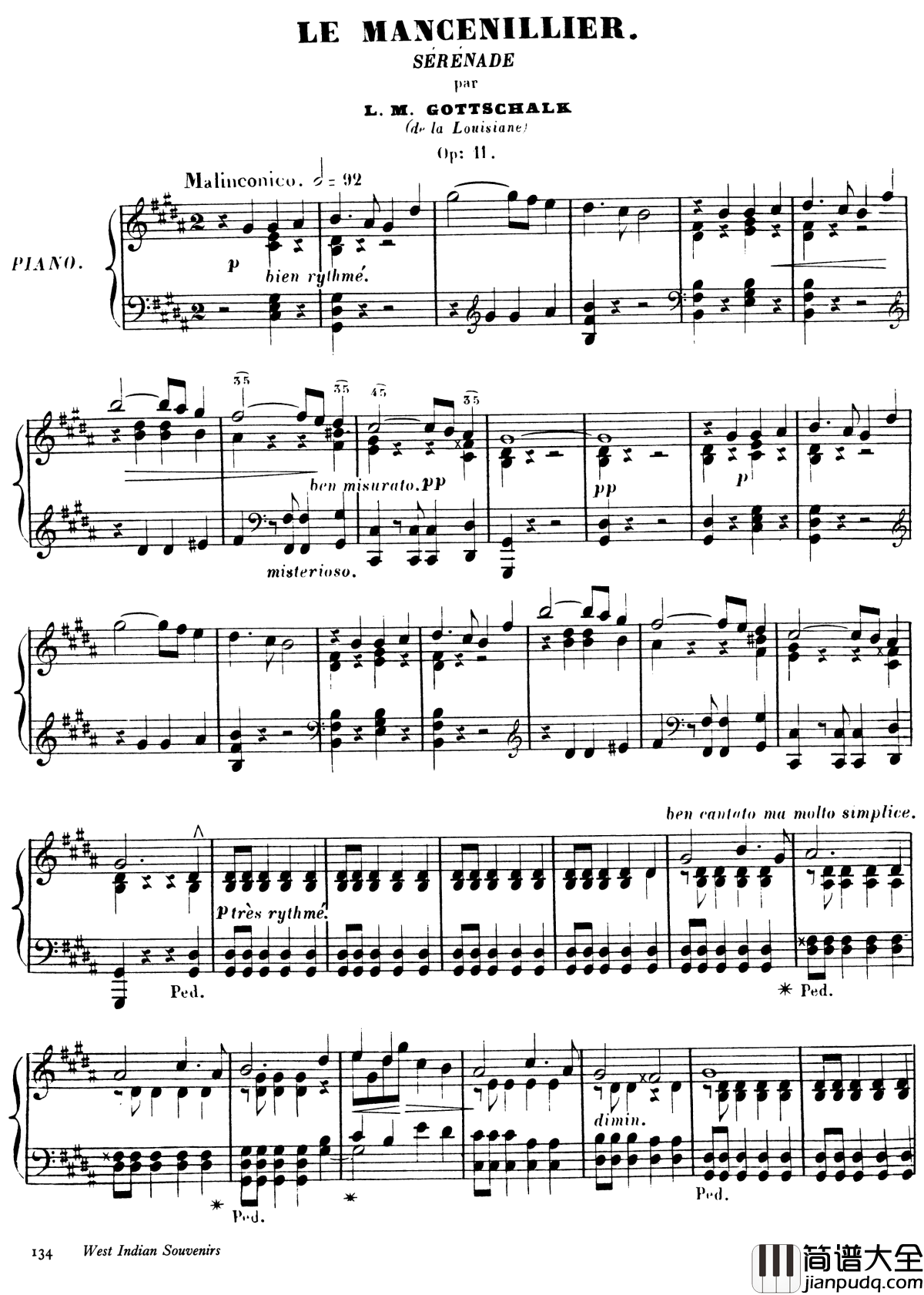 西印度小夜曲_Op.11钢琴谱_戈特沙尔克