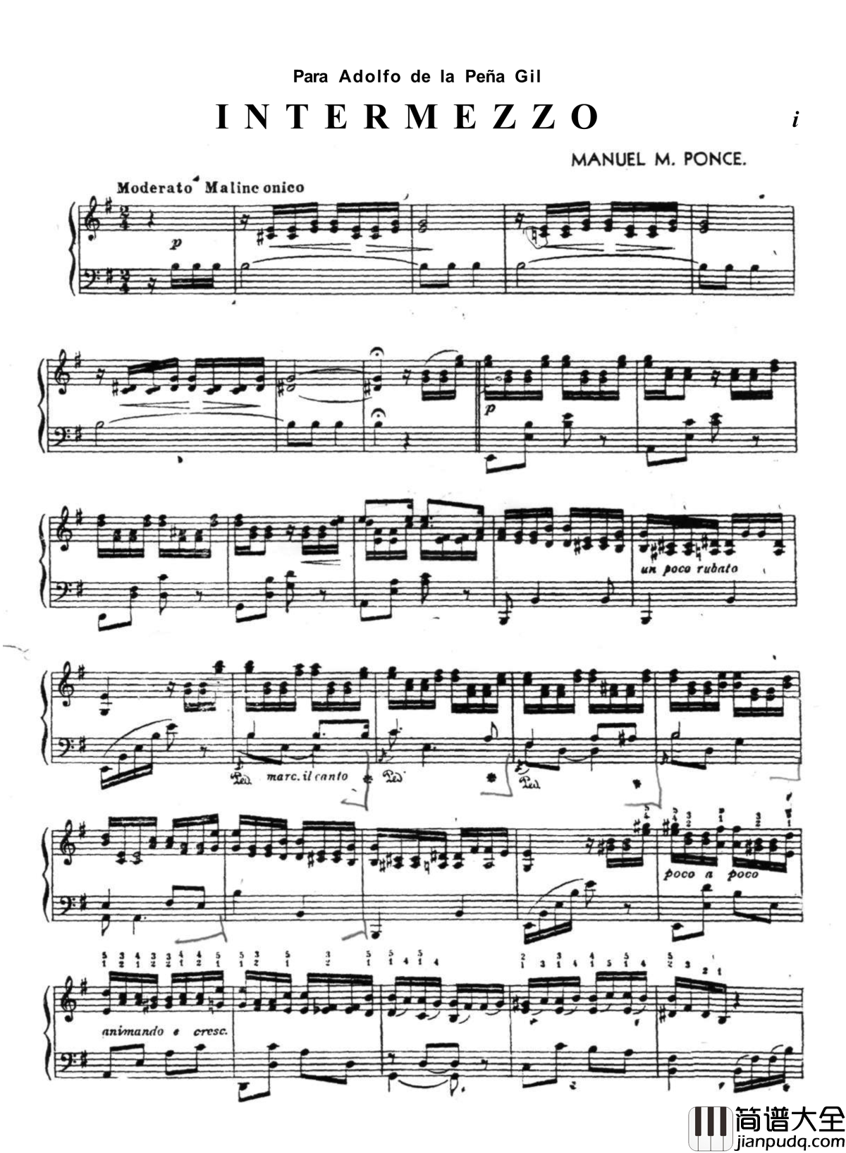 墨西哥小浪漫曲钢琴谱_庞塞