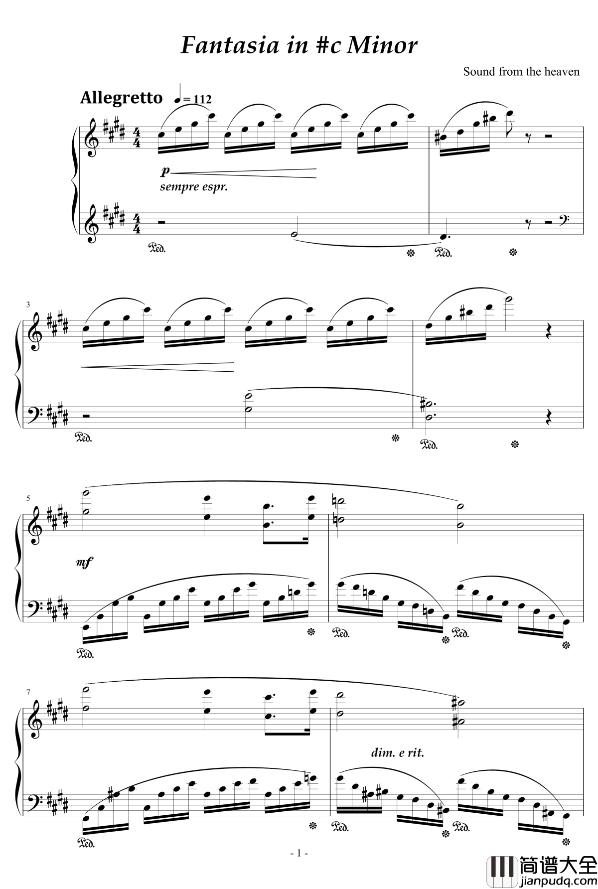 幻想曲c小调小钢琴谱_天籁传声