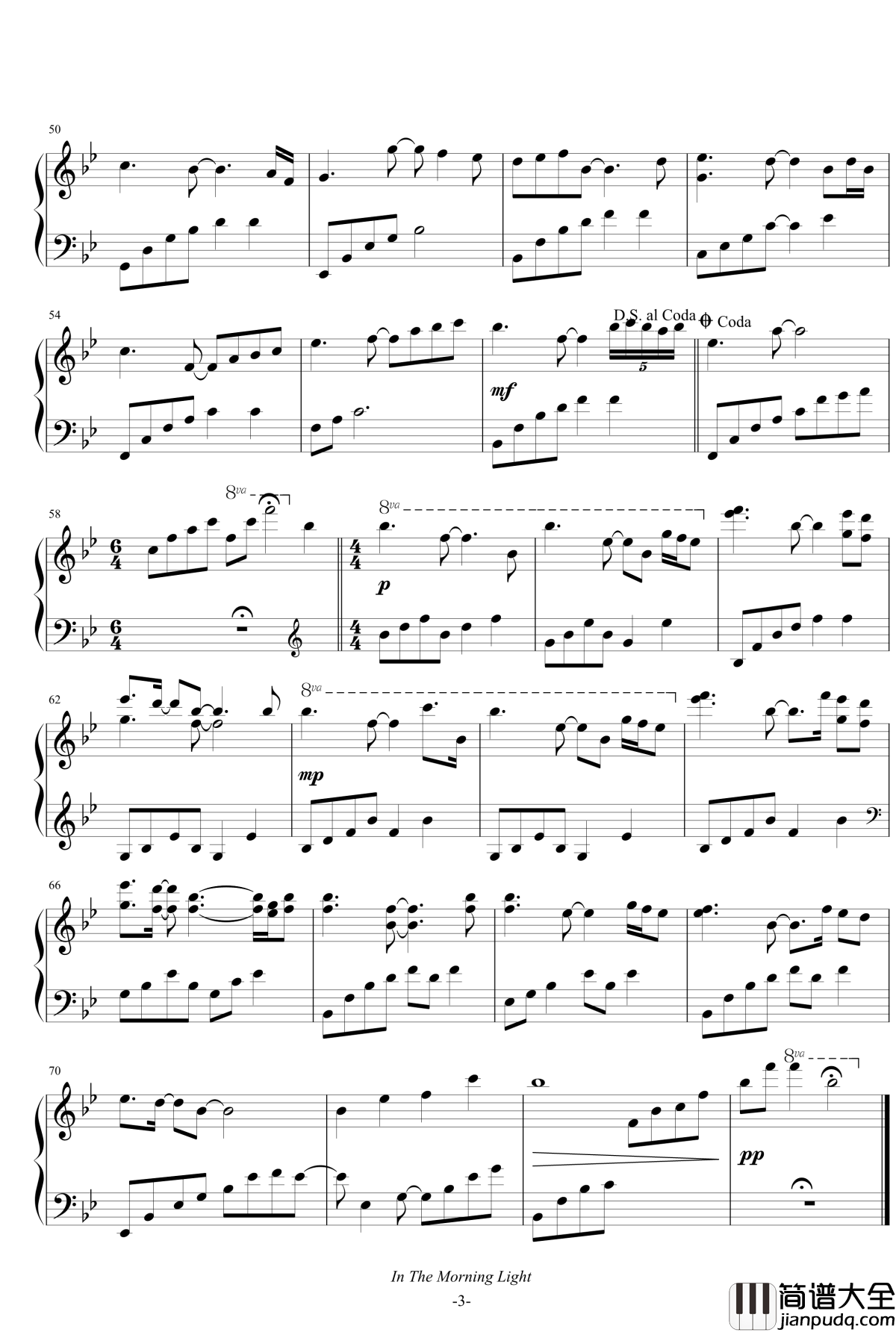 In_the_morning_light钢琴谱_B_flat_major_雅尼