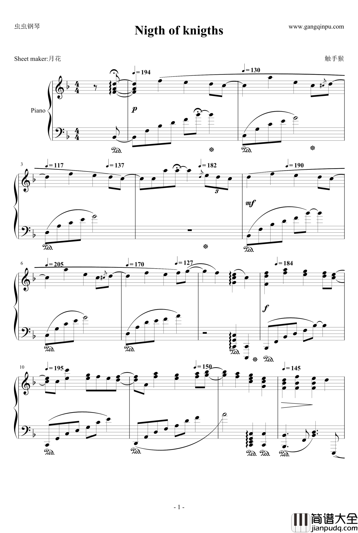 Night_of_knights钢琴谱_触手猴