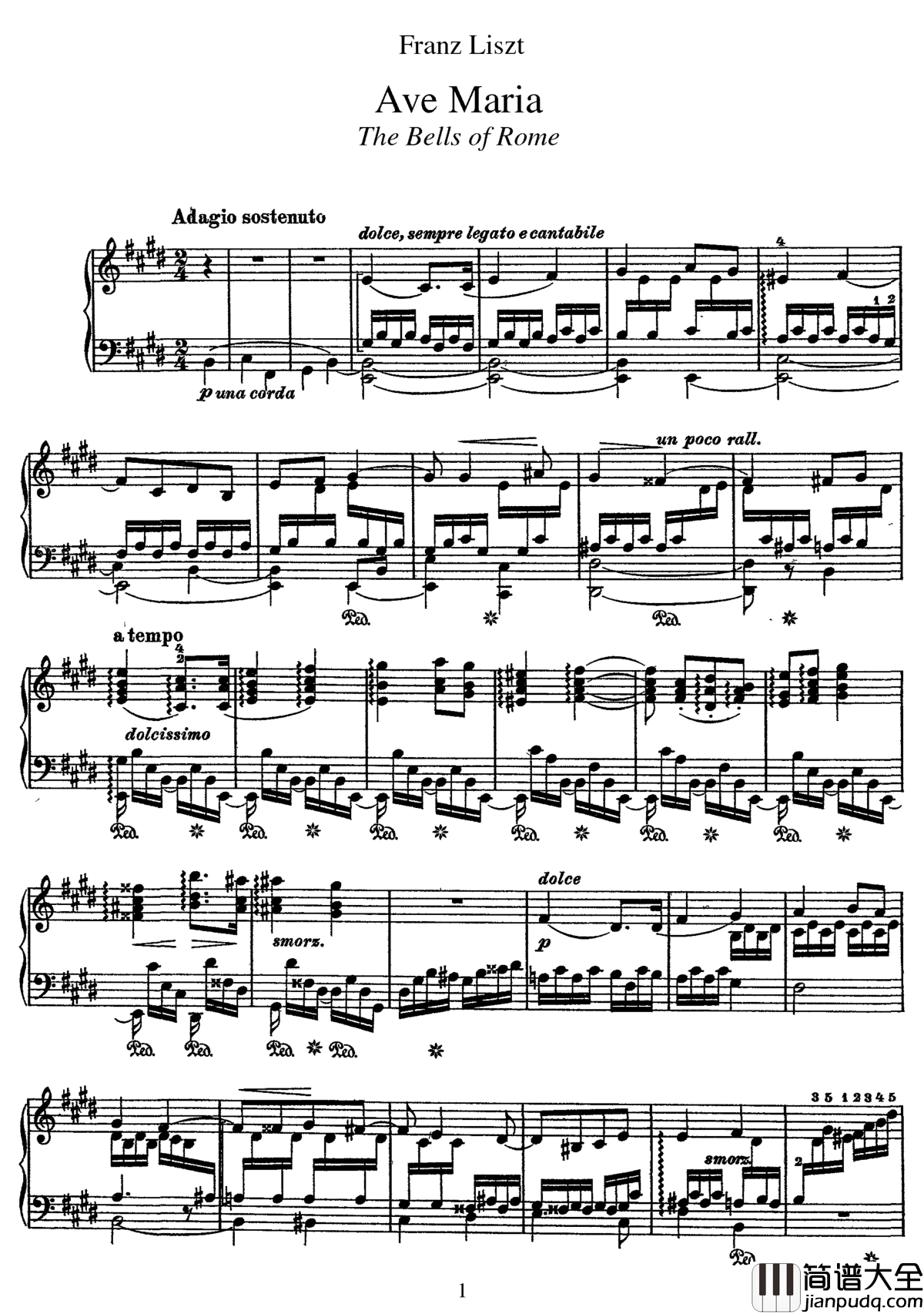 罗马的钟声S.182钢琴谱_李斯特